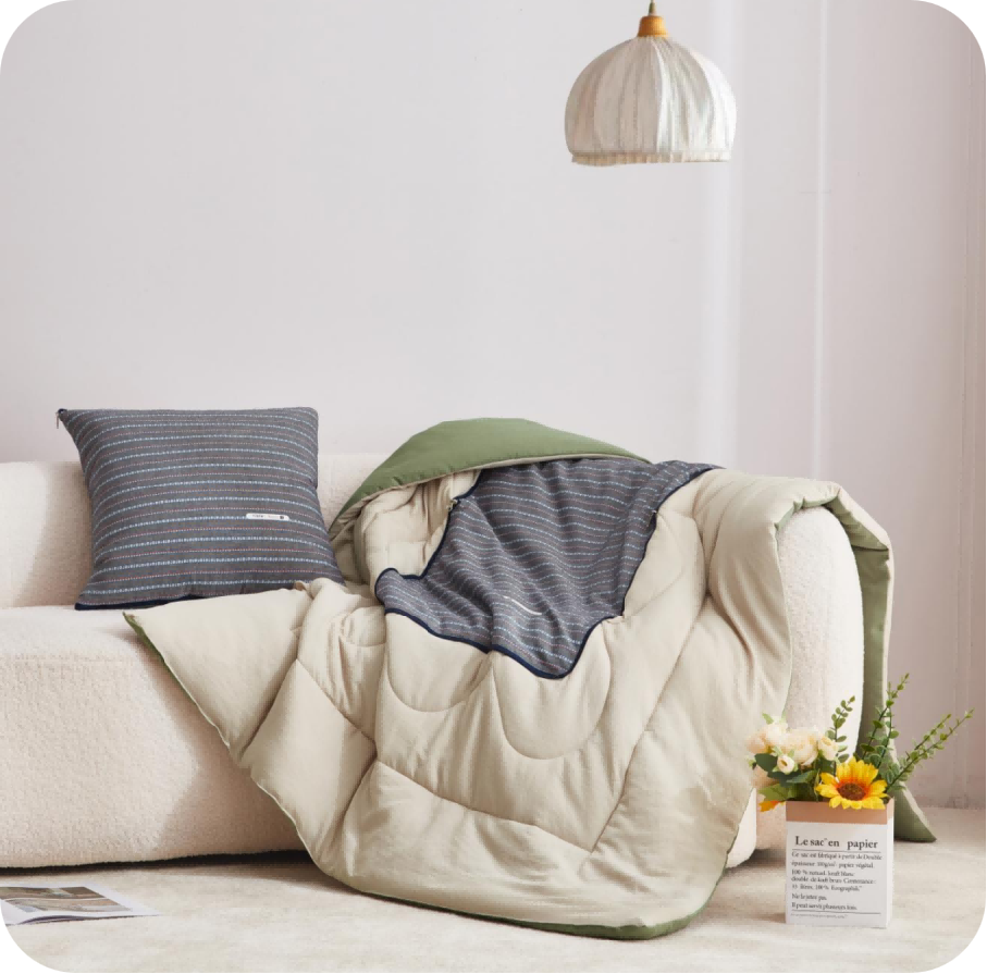 不染砂洗提花抱枕被-牛仔蓝 TQ-J70